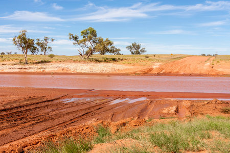 River blocked the road through Australian outback, Australia Northern territory