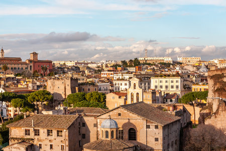 Beautiful aerial view of Rome in overcast weather, Europeの写真素材