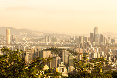Beautiful view of Seoul from the Asan Mountain at sunrise, South Korea