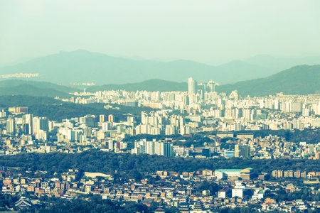 Sunrise in Seoul, view from the Asan Mountain in the early morning, South Korea