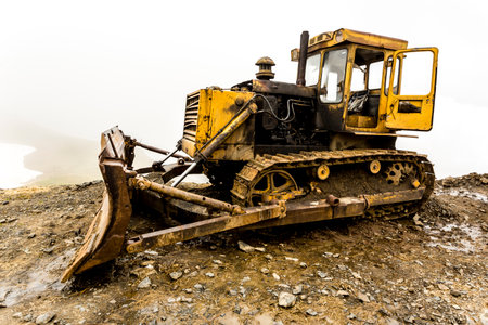 Old broken tractor on the mountain pass Abano. Georgia, Tushetiの写真素材