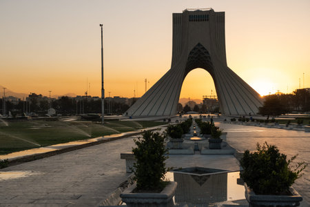 The Azadi Tower or Freedom Tower formerly known as the Shahyad Tower at dawn in Tehran, Iran.の写真素材