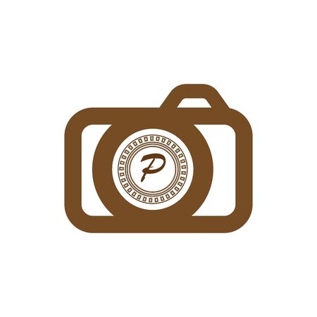 Photography logo.Camera logo.Deep brown color minimal logo.のイラスト素材