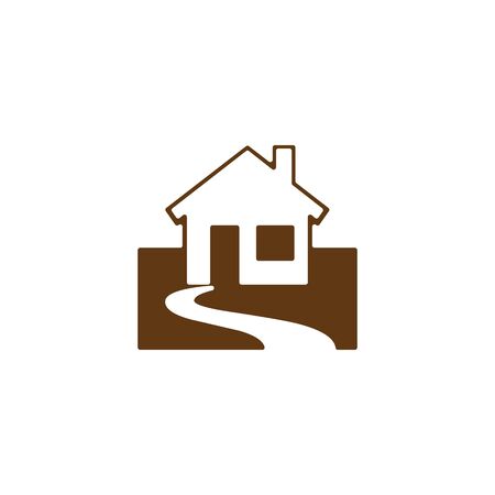 Deep brown color minimal home Logo design.Front side of the home.のイラスト素材