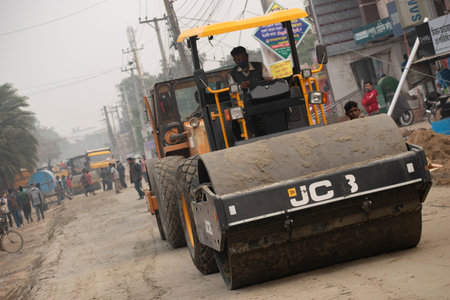 Road construction work, Dinajpur , Bangladesh. December 06,2020.