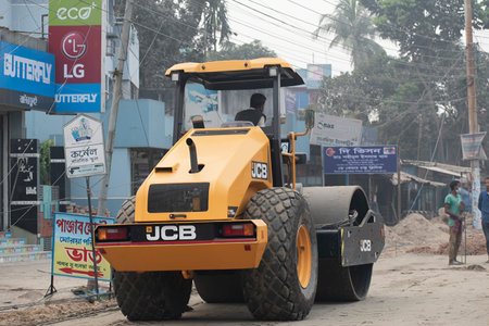 JCB - Road Roller.Dinajpur , Bangladesh. December 06,2020.Road construction work