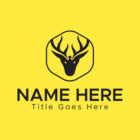 Minimalistic Deer Logo. Black color Hexagon Abstract logo.のイラスト素材