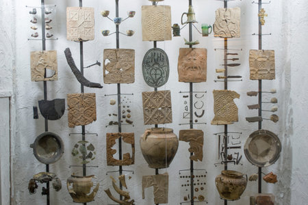 Zaporozhye, Ukraine - 21 April 2018: Elements of Cossack pottery. Exhibition in the museum of the island of Khortytsya, in Zaporizhzhya Sich.のeditorial素材