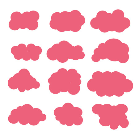 Cloud icon set pink color on white background. Sky flat illustration clouds collection web clouds and app design. Different nature cloudscape weather clouds symbols.のイラスト素材