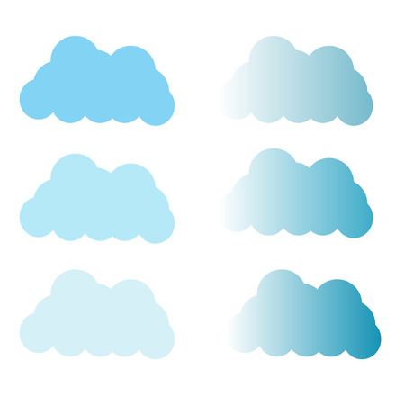 Cloud icon set white color on blue background. Sky flat illustration clouds collection web clouds and app design. Different nature cloudscape weather clouds symbols.のイラスト素材