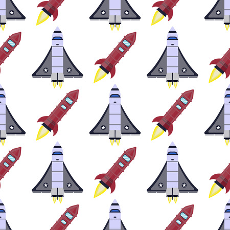 Rocket seamless pattern background vector and space technology ship rocket launch cartoon design vector illustration. Cartoon spacecraft rocket future shuttle fly futuristic galaxy vehicle.のイラスト素材