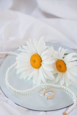 Wedding bouquet of daisies on a white backgroundの写真素材