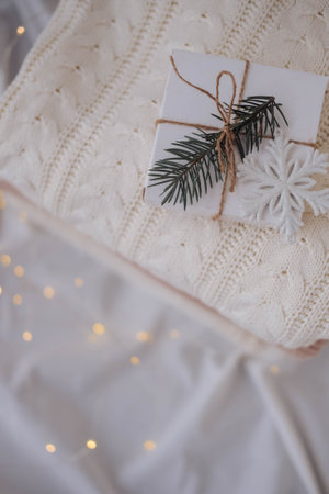Christmas and New Year background. Christmas greeting card. Flat lay, top view.の写真素材
