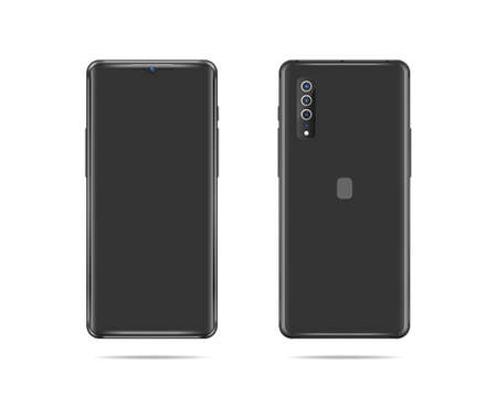 Black smartphone with front and back sides is isolated on a white background. The blank screen. Vector illustrationのイラスト素材