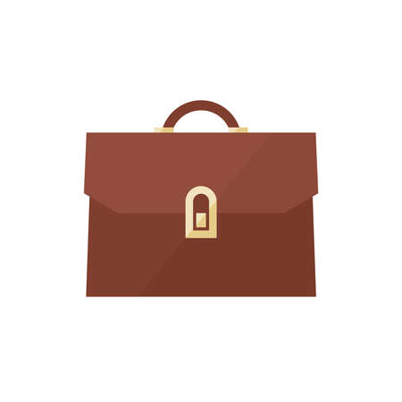 Briefcase icon is isolated on a white background. Brown briefcase flat icon with golden elements. business and financeのイラスト素材