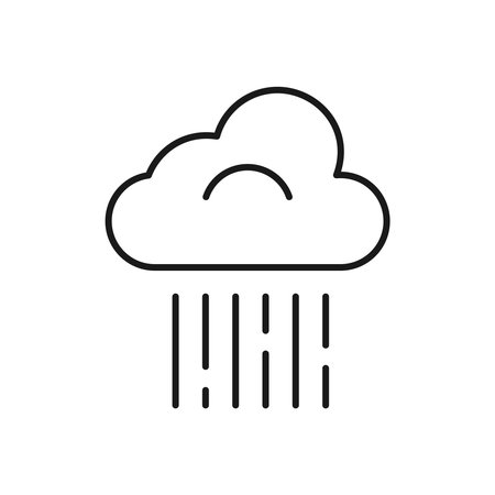 The line icon of a downpour with vertical rain and a cloud is isolated on a white background. weather icon. editable lines.のイラスト素材