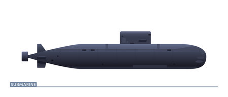 Vector illustration of a Navy submarine is in a side view just isolated on a white background.のイラスト素材