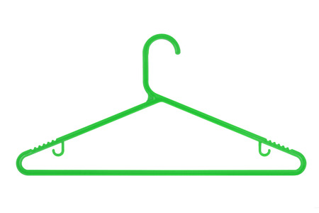 Green plastic coat hanger isolated on a white backgroundの写真素材