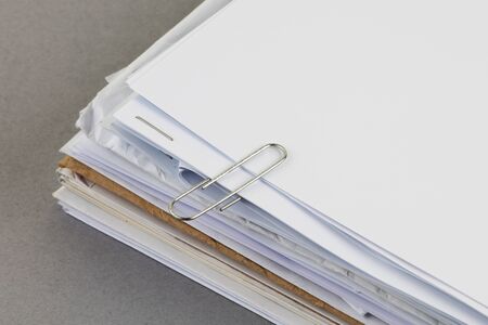 Bundle of work papers with paper clipの写真素材