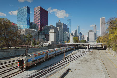 CHICAGO, ILLINOIS/USA-OCTOBER 16 2015: Train waiting at Van Buren Station Chicago on October 16...