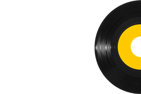 Right border vinyl 45rpm single record on white background with copy spaceの写真素材
