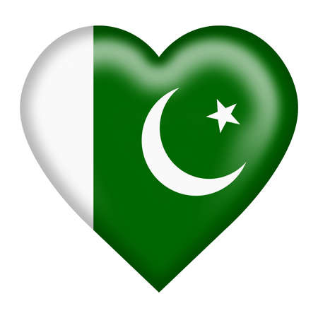 Pakistan flag heart button isolated on white with clipping path 3d illustrationの写真素材