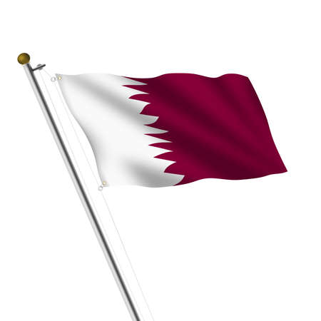 Qatar Flagpole 3d illustration on whiteの写真素材