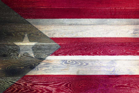 Puerto rico flag on rustic old wood surface backgroundの写真素材