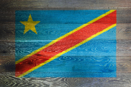 Democratic Republic of Congo flag on rustic old wood surface backgroundの写真素材