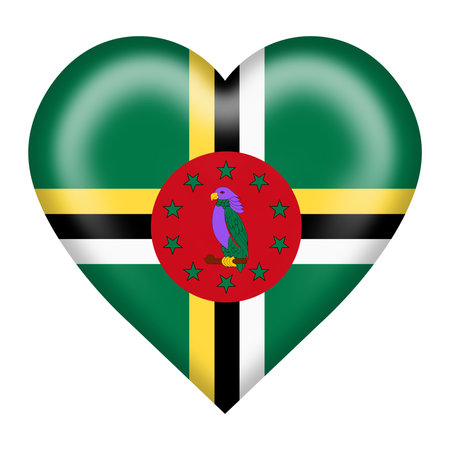 Dominica flag heart button isolated on white with clipping path 3d illustrationの写真素材