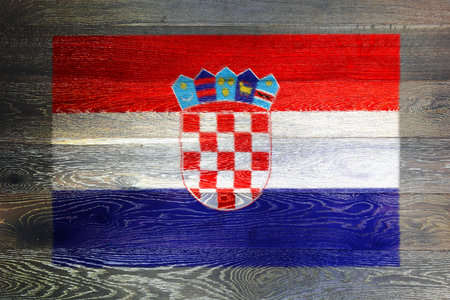 Croatia flag on rustic old wood surface backgroundの写真素材