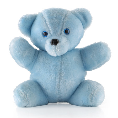 Blue Teddy Bear sitting downの写真素材