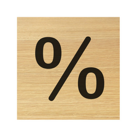 Percentage sign wood block on white with clipping pathの写真素材