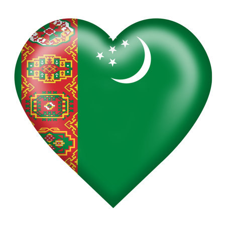 Turkmenistan flag heart button with clipping pathの写真素材