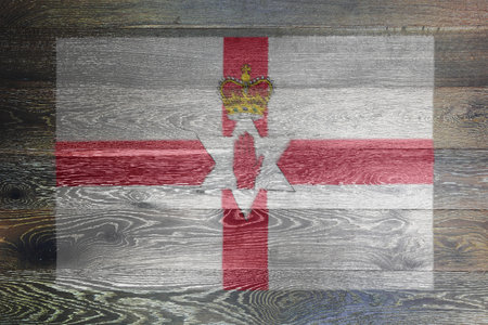 Northern Ireland flag on rustic old wood backgroundの写真素材
