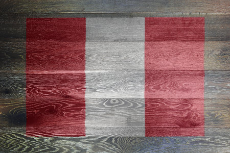 Peru flag on rustic old wood backgroundの写真素材