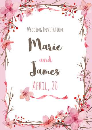 Flower wedding invitation card, save the date card, greeting cardのイラスト素材