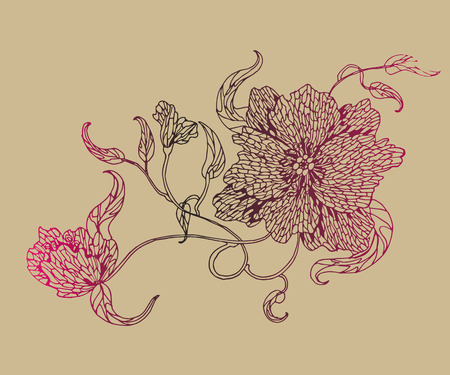 sketch of beautiful spring flowers with buds and leavesのイラスト素材
