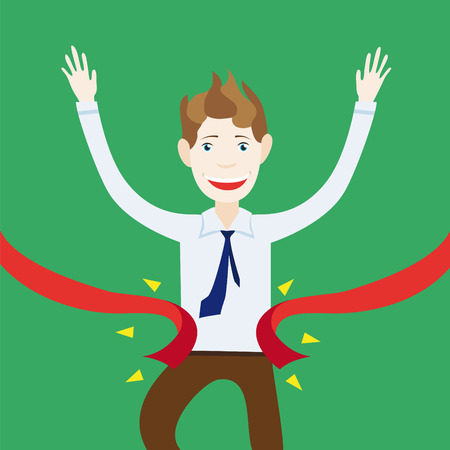businessman is happy and smiling that I won and came first to the finish line and broke the finish tapeのイラスト素材