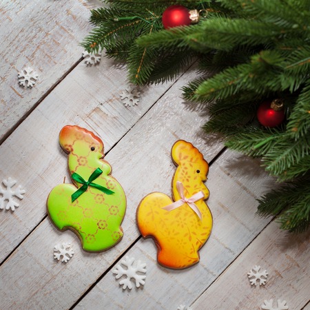 gingerbread New Year and Christmas, gingerbread roosterの写真素材