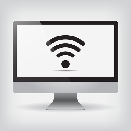 Monitor Wi fi on screen vector illustration on gray backgroundのイラスト素材