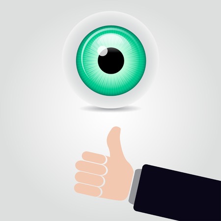 Eye and hand with thumb up, vector illustrationのイラスト素材
