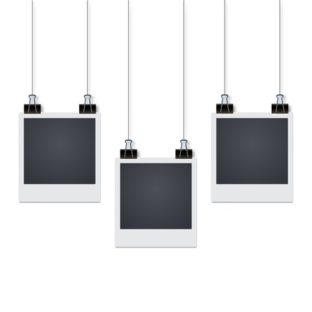 Three photo frames hang on the wall with shadow vector illustratのイラスト素材