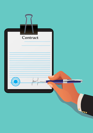 Signs document stamped handle puts his signature. Flat design styleのイラスト素材