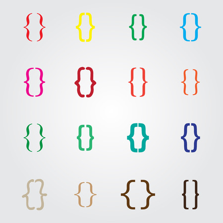 Set of curly colored different bracket icons Vector illustrationのイラスト素材