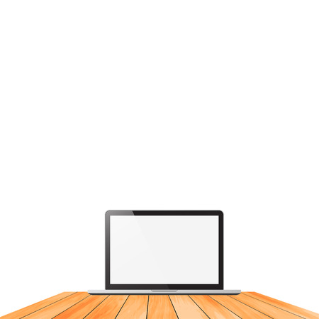 Laptop on wooden floorのイラスト素材