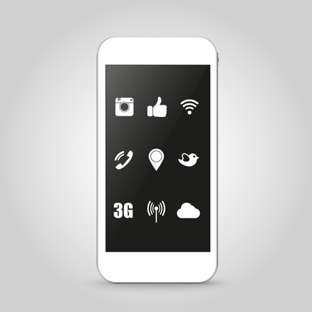 Phone with shadow social network icons stylish  illustrationのイラスト素材