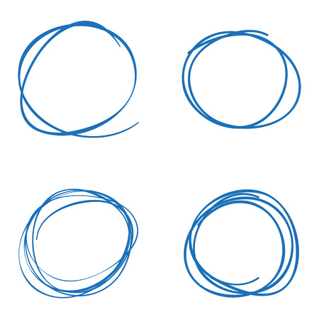 Scribble circles four blue colored on a white  backgroundのイラスト素材