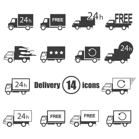 Transport delivery set of 14 icons  in a flat styleのイラスト素材
