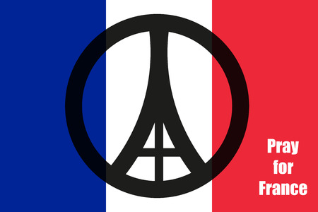 Sign flat style Eiffel Tower in Paris  on the flagのイラスト素材